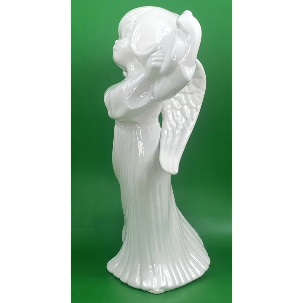 Vintage Atlantic Mold Ceramic Christmas Angel Harp 12” White Ivory Glazed